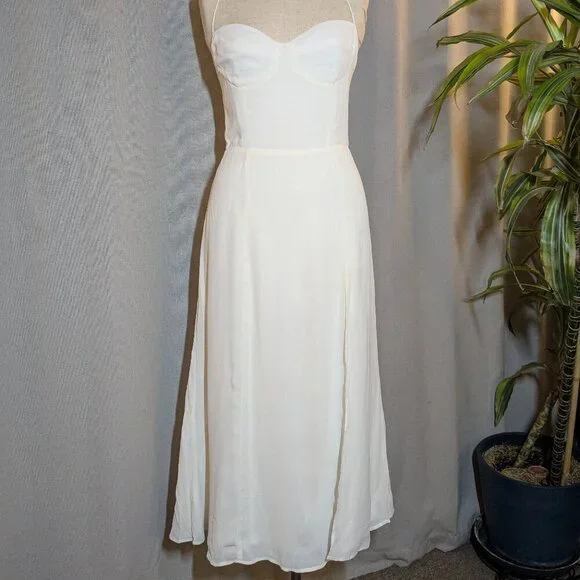 Reformation Juliette Dress White Ivory Midi Sweetheart High Slit Size 6  Women
